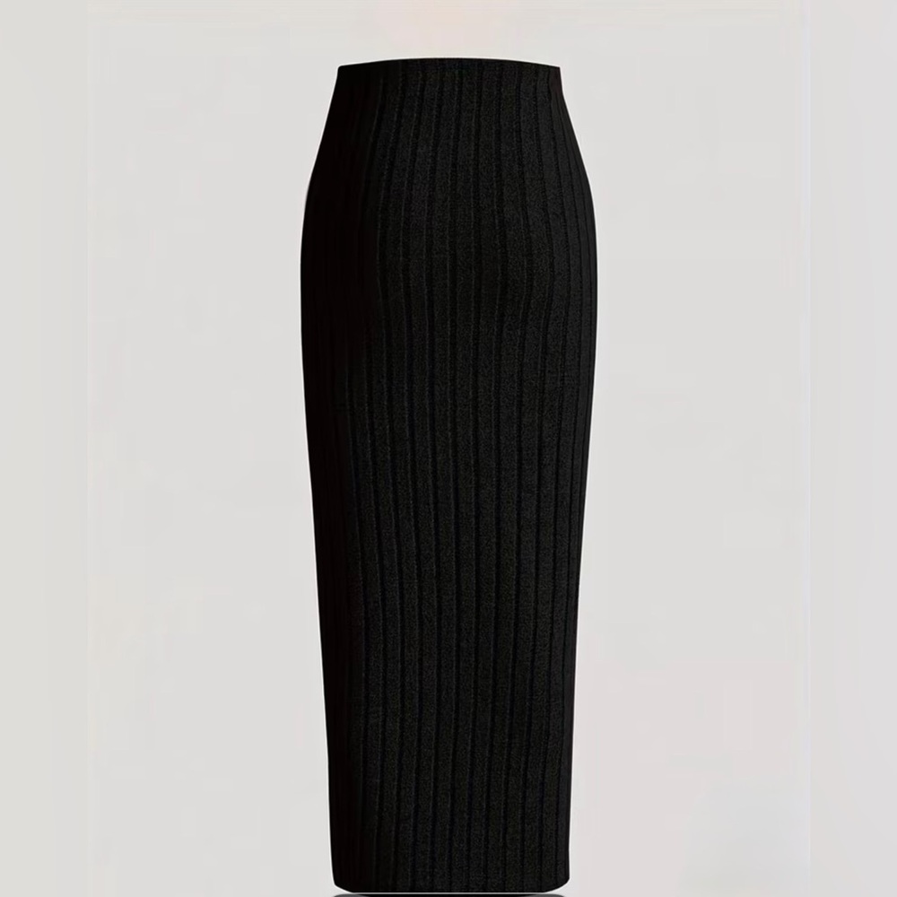 Black Ribbed Pencil Maxi Skirt - Picture 6 of 9